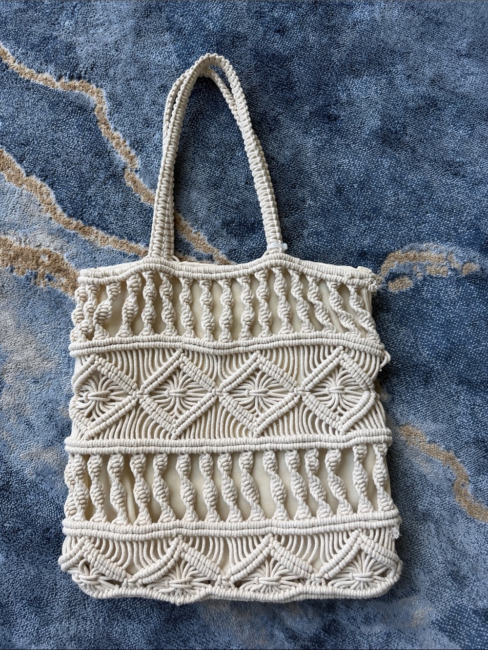 Neutral Macramé Tote Bag - Textured Cream Shoulder Tote